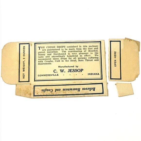 C.W. Jessops Antique Cough Drops Box RARE Drug Pharmacy Paper Advertising - Picture 3 of 14